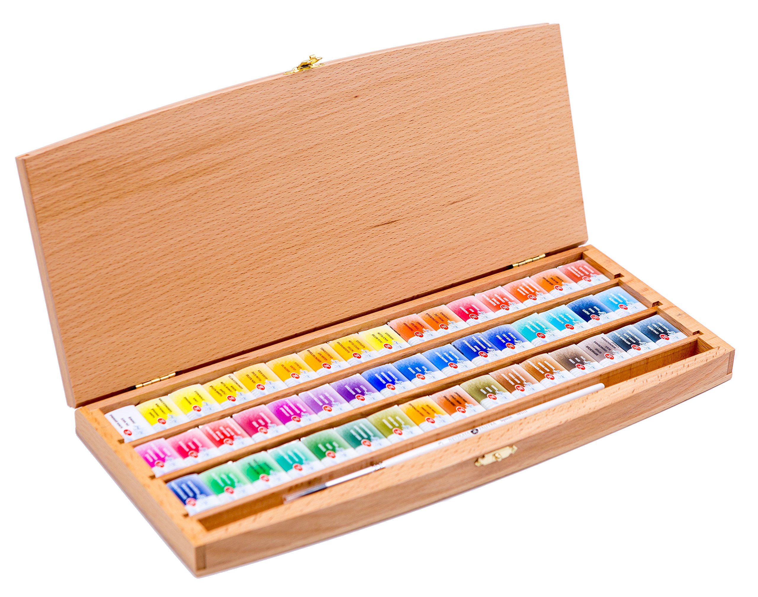 White Nights russische Künstler Aquarellfarben im Set, 48 Farben in ganzen Näpfchen im Holzkasten, hohe Brillanz und Leuchtkraft