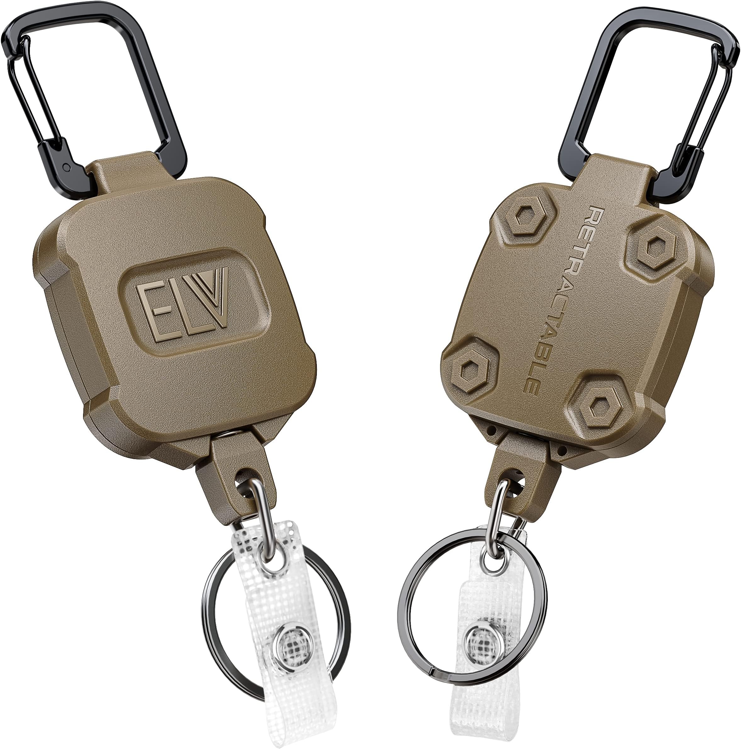 E LV Auto Retractable ID Badge Holder Key Reel Heavy Duty 32" Cord Carabiner Keychain Keychain Holds Up to 15 Keys/Tools (Pack of 2)