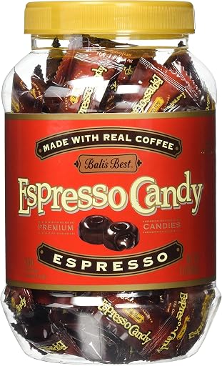 Bali's Best Espresso Candy, 1 Pound Jar, Individually Wrapped Hard Candy with Espresso Filled Center, Made with Real Sumatran Coffee, Halal