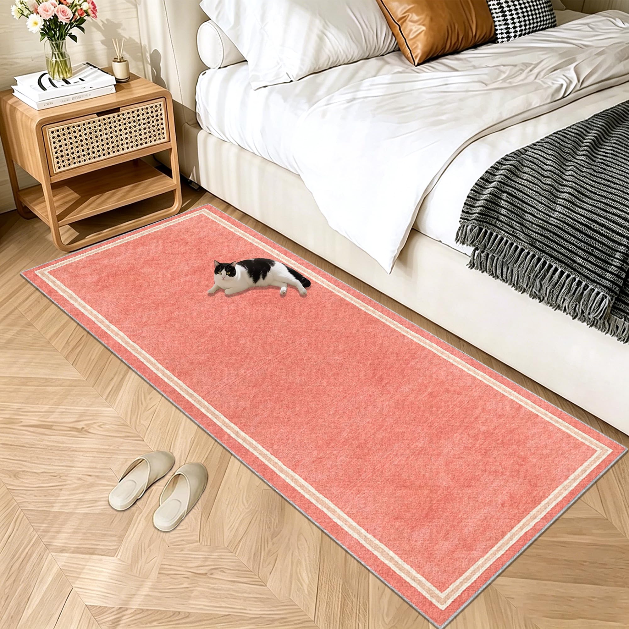 Alfombra de Pasillo y Cocina Lavable a Máquina Rosa 60x160cm