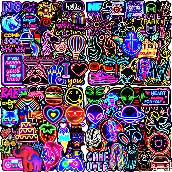 Stickers Pack of 200 Neon Sticker Set Waterproof Vinyl Sticker Decals Cool Graffiti Stickers for Laptop Skateboard Scrapbook