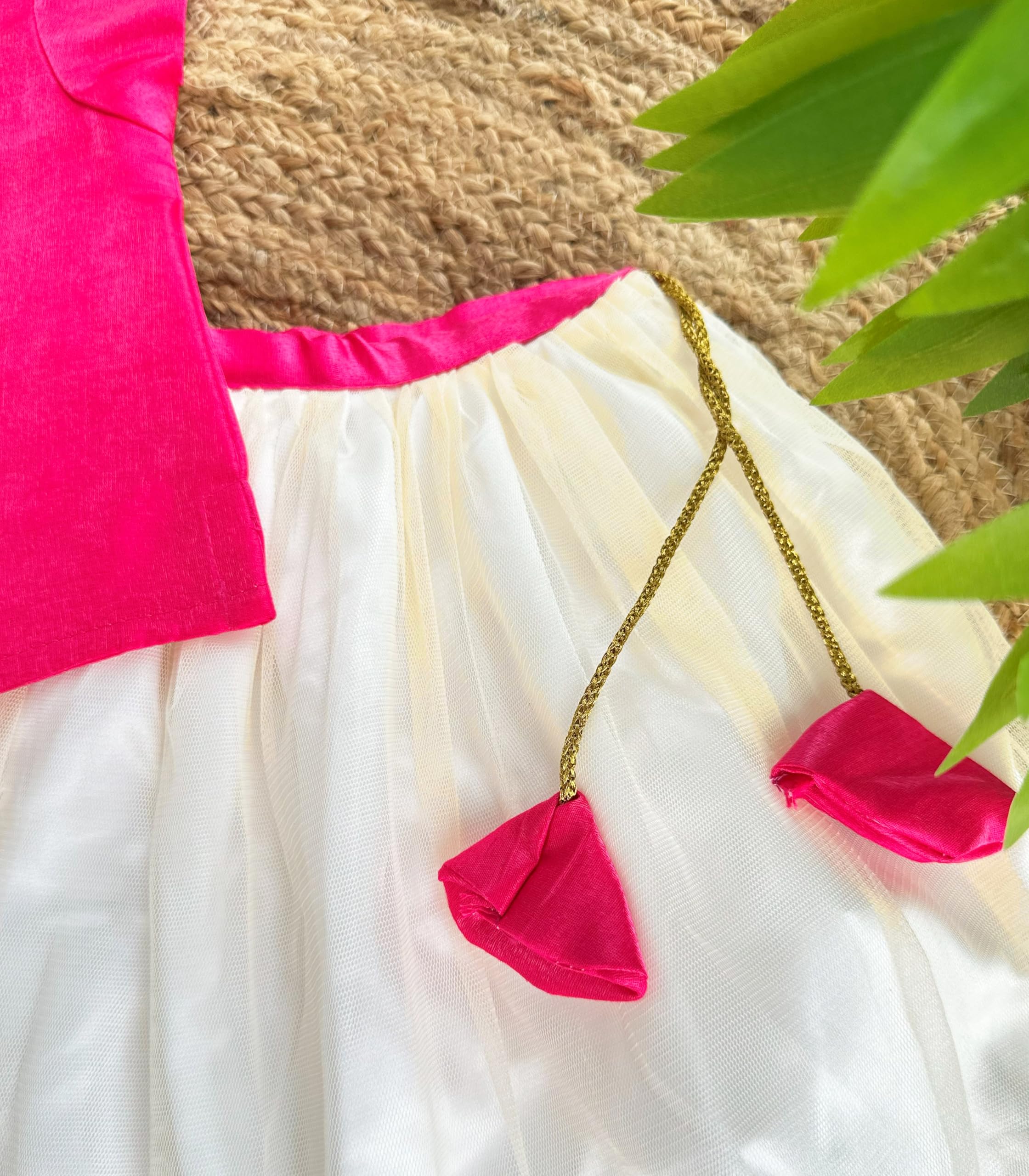 Stanwells Kids Onam Dress for Baby Girls Cotton Silk Pattu Pavadai Lehenga Choli Set Traditional South Indian Ethnic Wear Rani Pink and Cream 6β12 Months 2