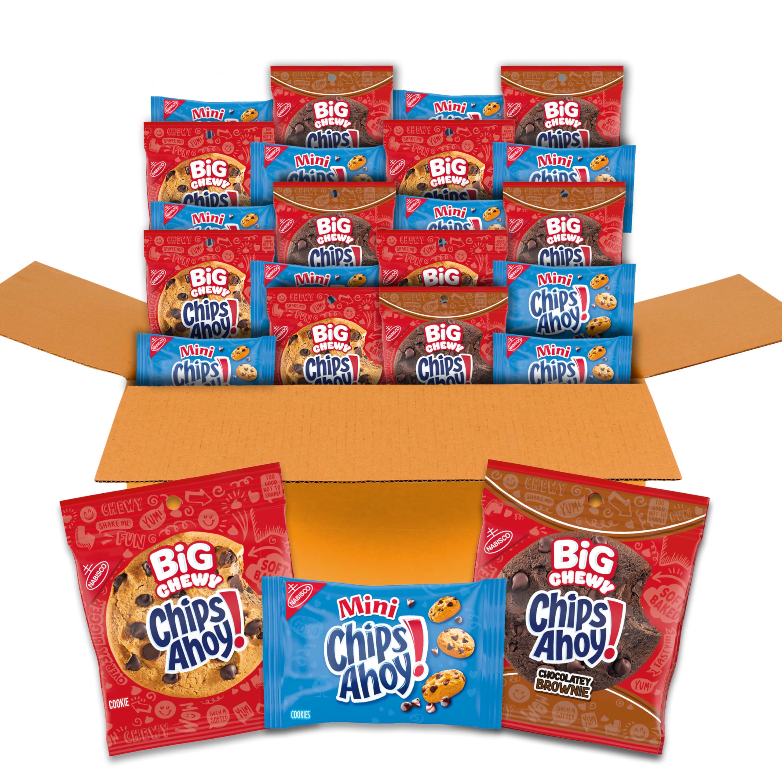 Cookie Variety Pack, Big Chewy, Big Chocolatey Brownie and Mini Original Chocolate Chip Cookies, 20 Snack Packs