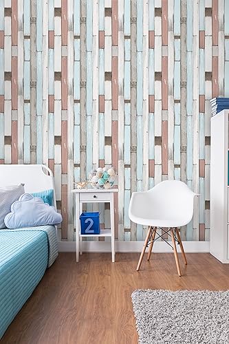 Miniatura 3 de Concord - Papel tapiz de madera azul para despegar y pegar, papel tapiz removible de madera rústica, papel tapiz temporal autoadhesivo, papel tapiz