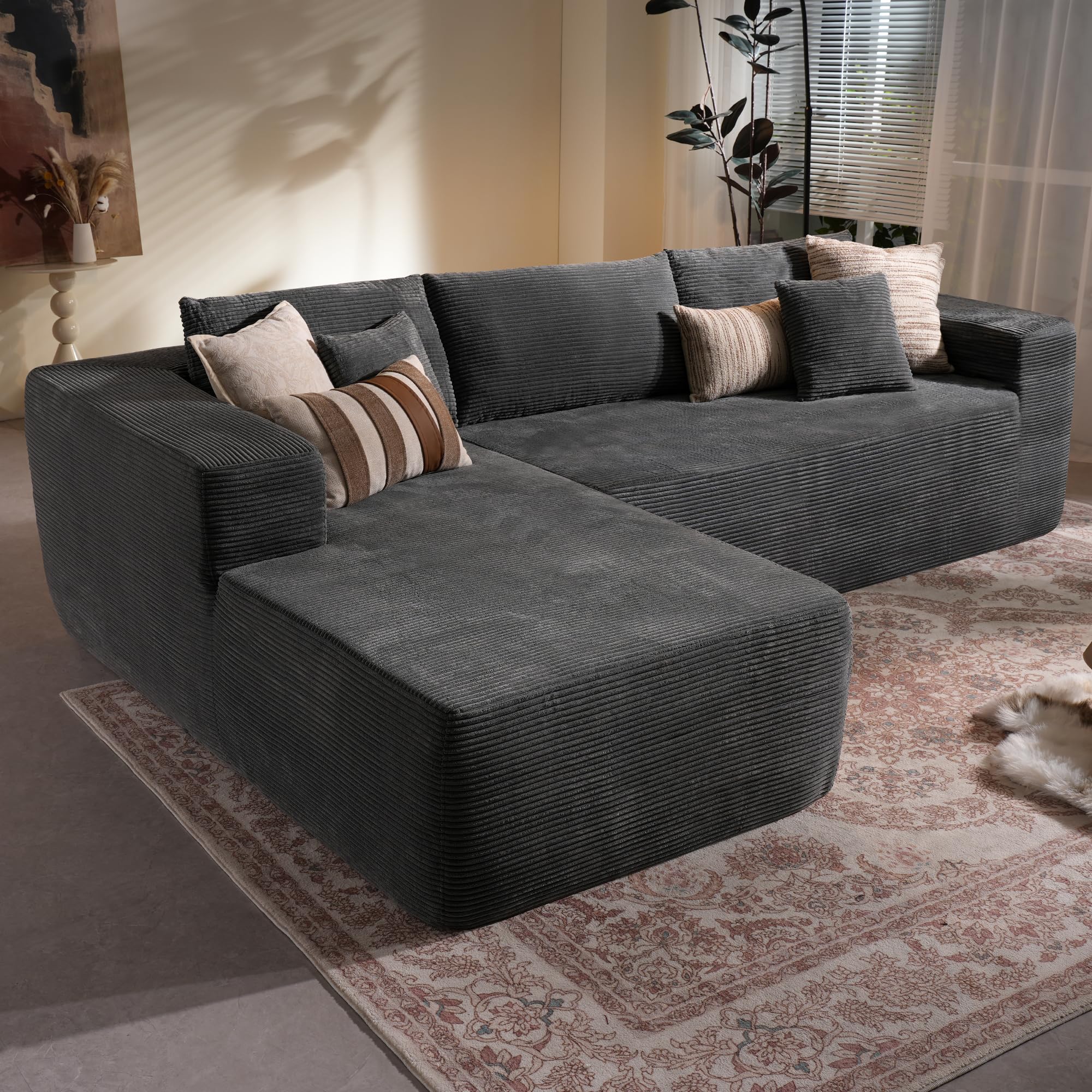 106" Cloud Sectional Couch with Chaise Lounge,L Shaped Modular Modern Sofa,Comfy Corduroy Fluffy Couches with Deep Seat,No Assembly Required Couch for