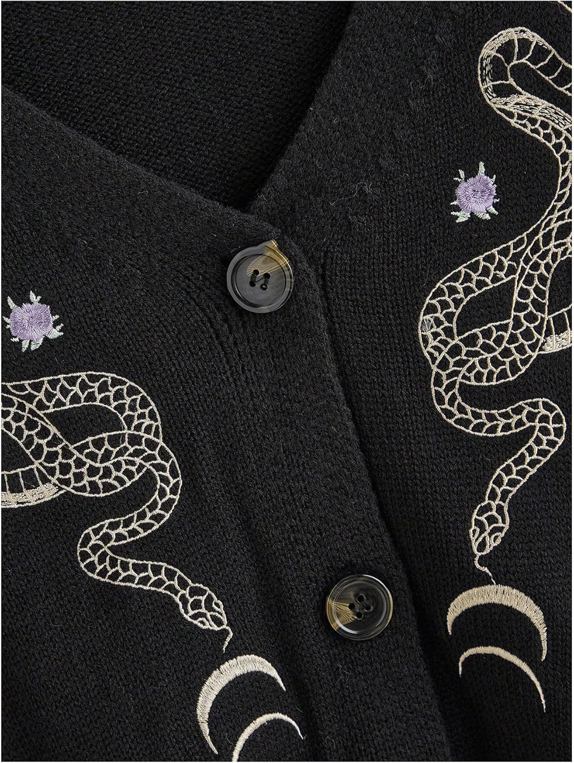 Women's Cropped Cardigan Boho Gothic Floral Embroidery Long Sleeve V Neck Button Down Knitwear Spring Sweater - Image 4