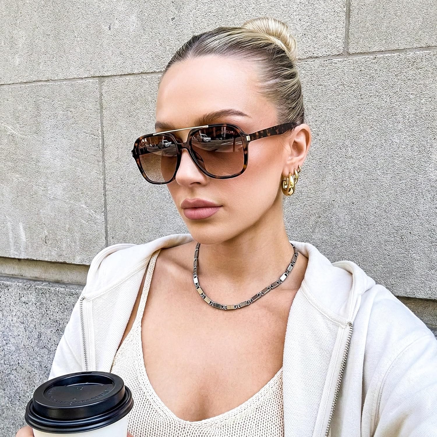 FEISEDY Trendy Aviator Sunglasses for Women Men Square 70s Lightweight Shades B4199 - Image 2