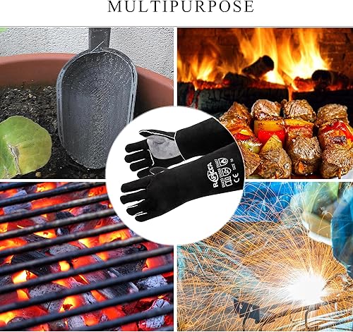 Miniatura 12 de RAPICCA Guantes de soldadura de 16 pulgadas, 662 ℉, forja/Mig/Stick de cuero extremadamente resistente al calor con costuras de Kevlar, perfectos