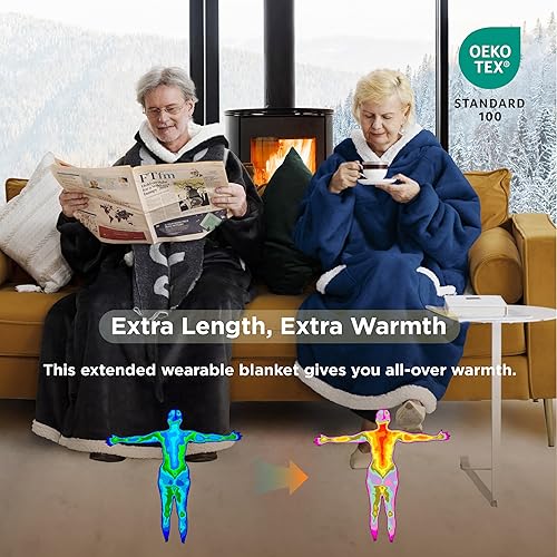 Vista 34 de Bedsure Manta con capucha, sudadera larga con capucha como regalo de Navidad y cumpleaños para hombres, acogedora sudadera con capucha Sherpa