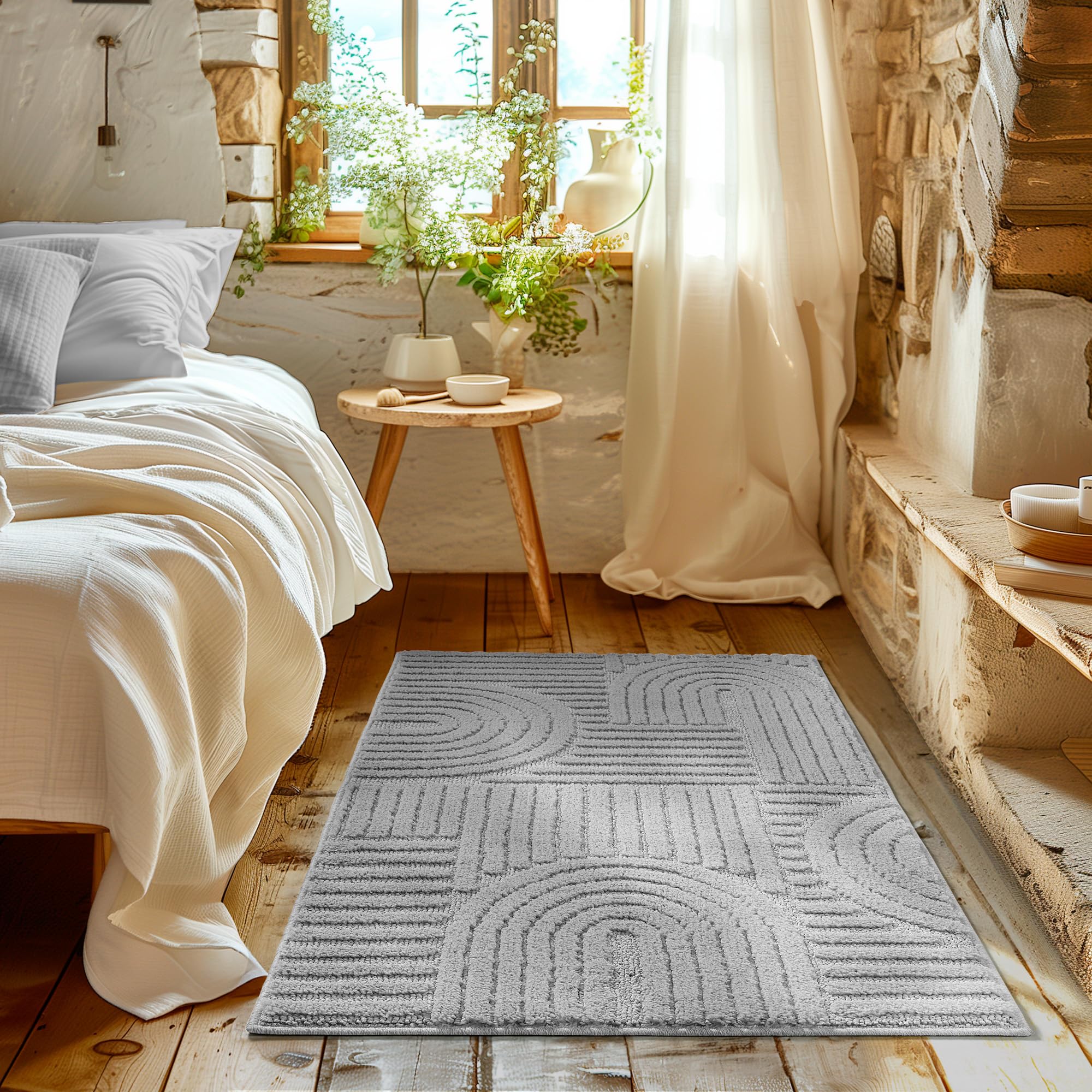 HomebyHome Wohnzimmer Teppich Hochflor Skandi Boho Design Hoch-Tief Effekt Weicher Shaggy Langflor Flauschig Pflegeleicht Modern für beistelltisch