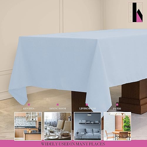Miniatura 4 de Kadut Paquete de 2 manteles rectangulares (60 x 126 pulgadas), mantel azul bebé para mesa de 8 pies, tela resistente, lavable a máquina, para