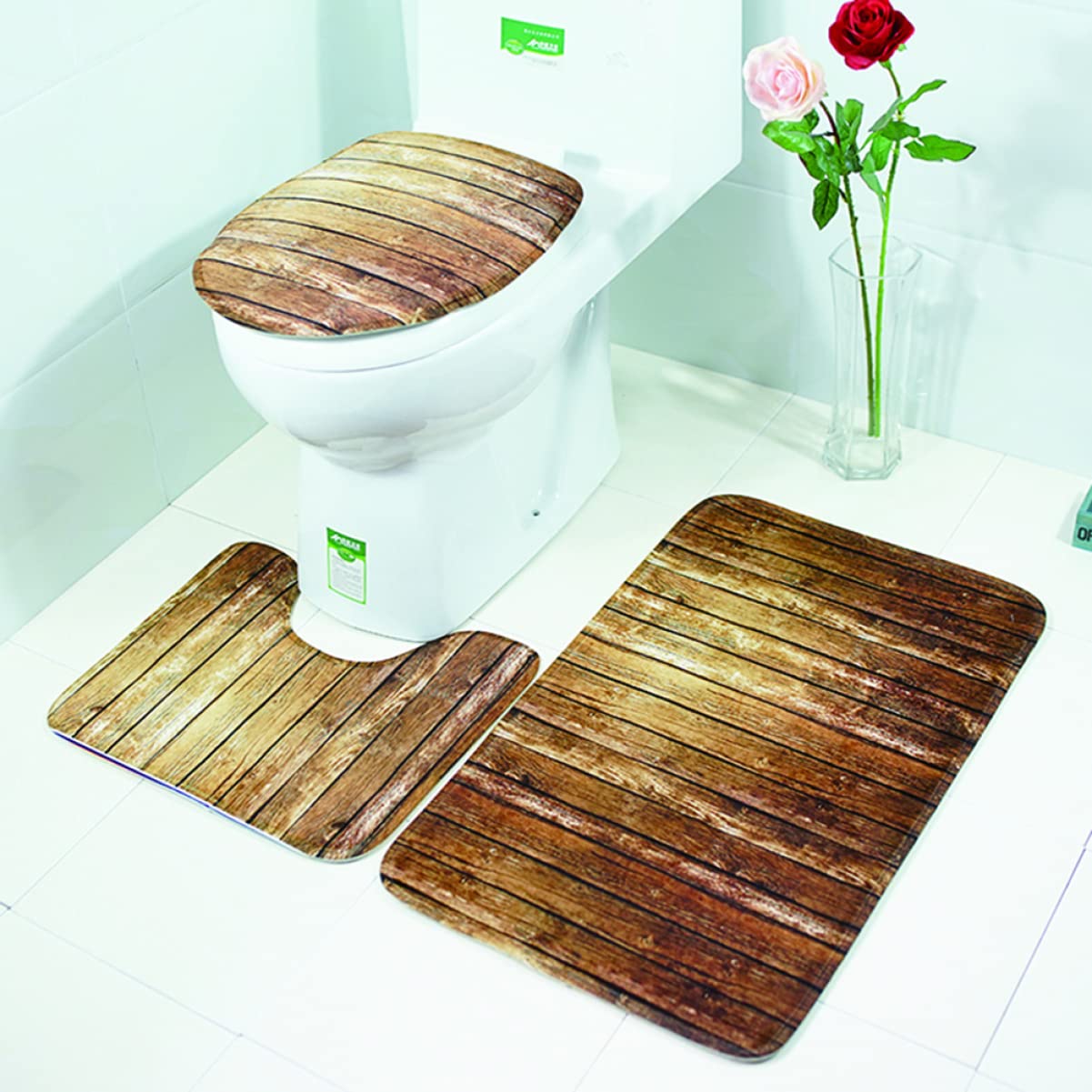 Zerodeko Set di 3 Tappetini Bagno Stampati in Fibra di Poliestere