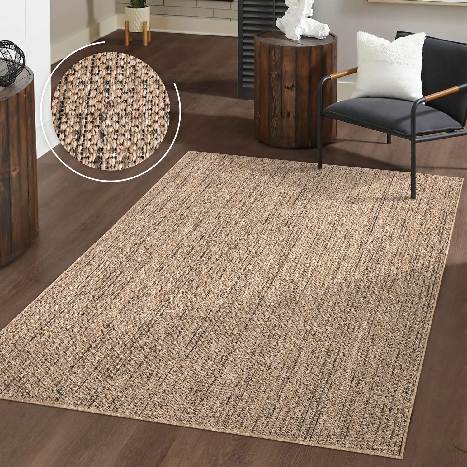 TT Home In-& Outdoorteppich Wetterfest Garten Terrasse Esszimmer Unifarben Moderner Boho Style Abstrakte Optik, Farbe:Beige, Größe:160x220 cm