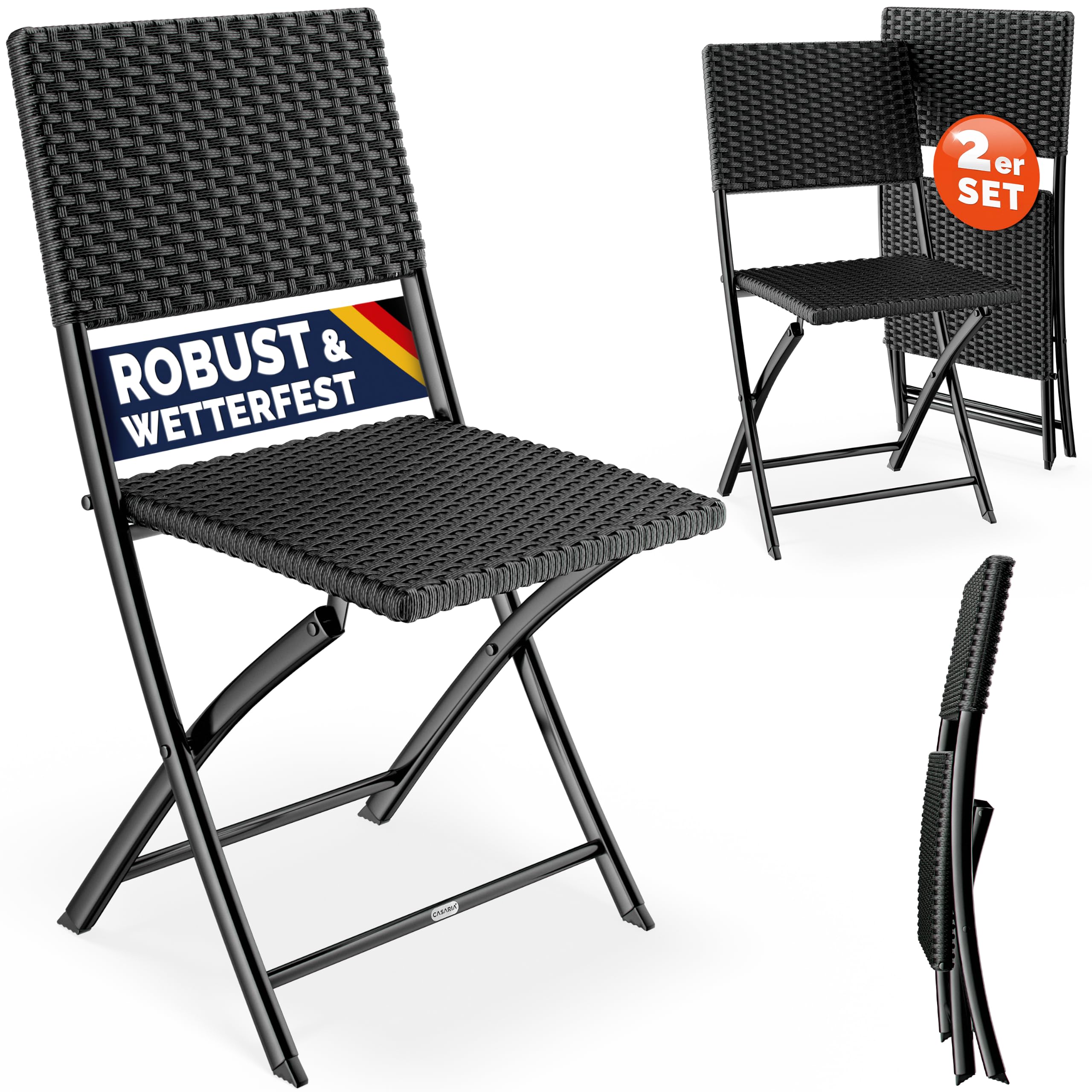 Casaria Chaise Pliante en polyrotin Set de 2 Charge Max. 120 kg Légère Résistante aux intempéries Jardin Terrasse Balcon Camping Chaise