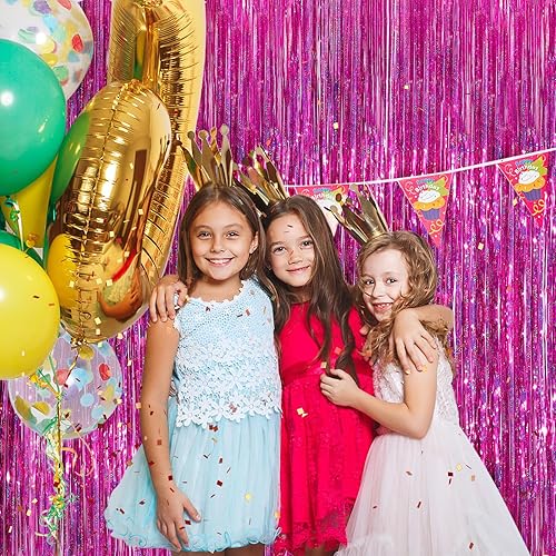 Miniatura 132 de Cortinas de flecos de oropel metálico rojo, paquete de 2 cortinas de fiesta de 3.3 x 8.3 pies para decoraciones de fiesta de cumpleaños, decoración