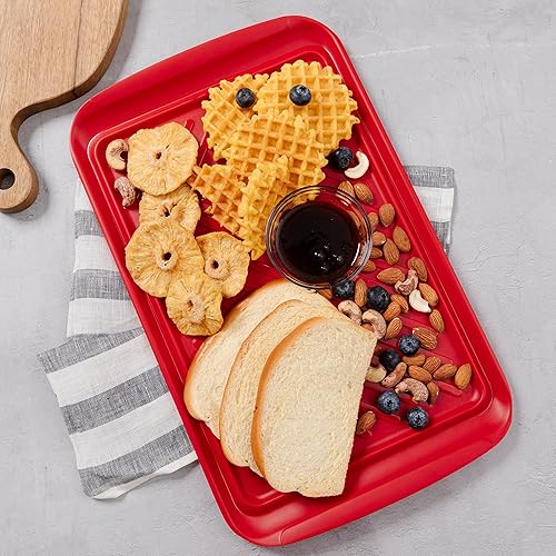 Miniatura 10 de Juego de 2 bandejas rectangulares de melamina con asa para fiestas al aire libre y barbacoas, bandeja de alimentos apta para lavavajillas, 17 x 10.5