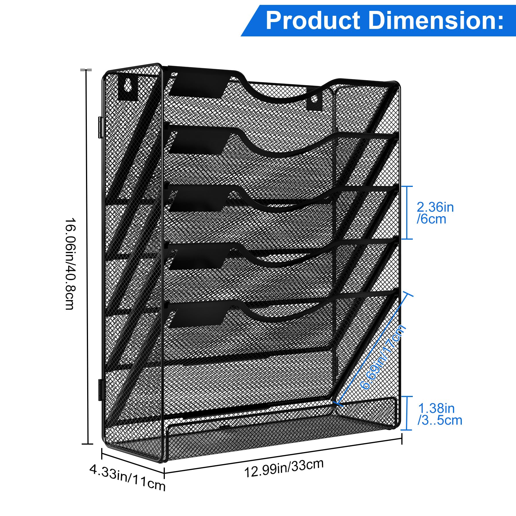 TQVAI Wand Zeitschriftenhalter 6 Fächer - Holz Dokumentenablage Für A4 Ordner & Prospekte