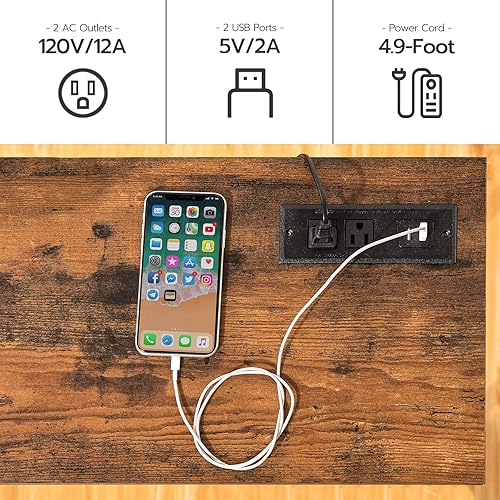 Miniatura 5 de HOOBRO Mesa consola de 47.2 pulgadas con tomas de corriente y puertos USB, mesa de entrada estrecha para sofá con estación de carga, detrás de la