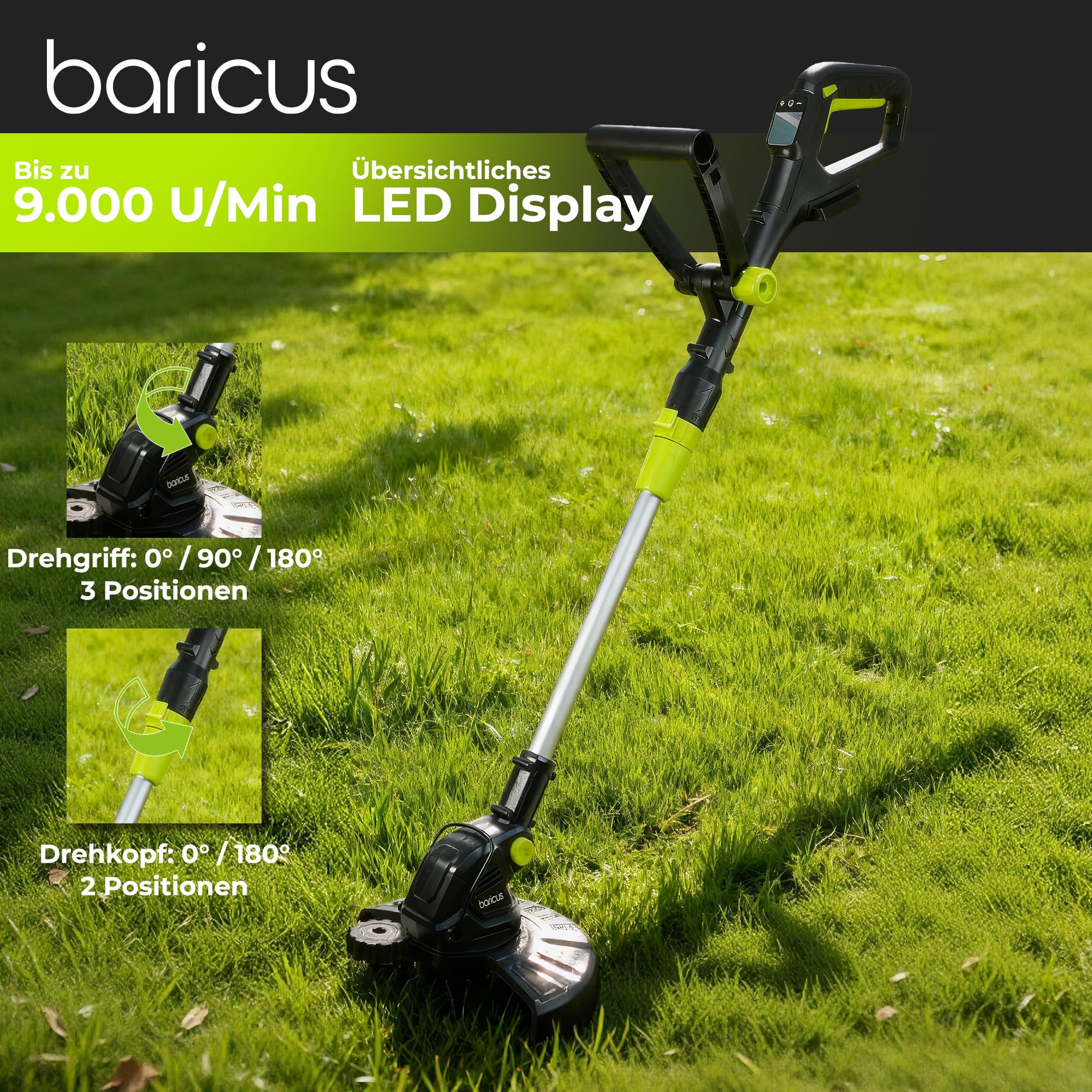 BARICUS Akku Heckenschere & Rasentrimmer 18V Brushless Display B-Ware | Brushless · Digital Display · 610 mm · Bis 24 mm Schnittstärke