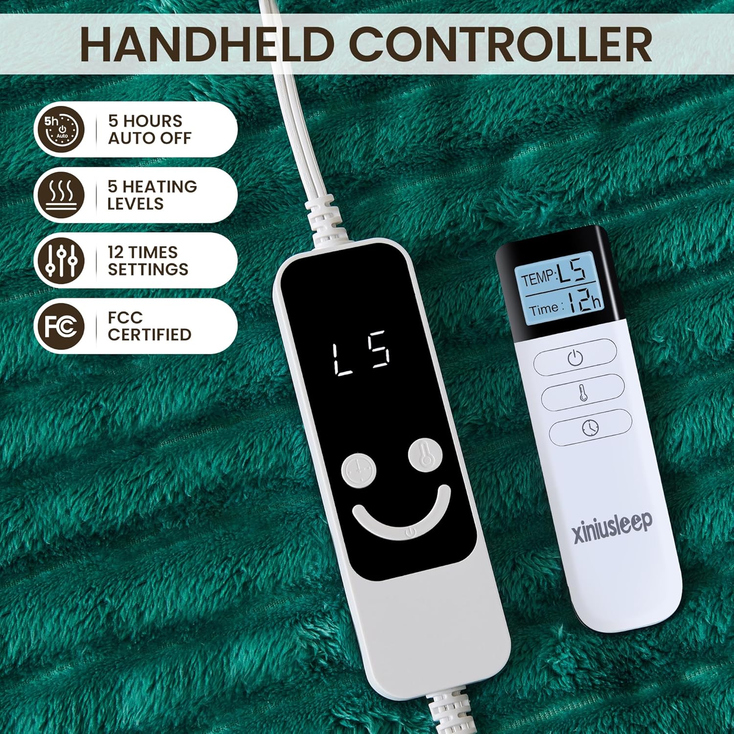 Heated Blanket Electric Blanket 62"x84", Soft Flannel Sherpa Electric Throw with 5 Heating Level & 12 Times Setting, Heated Throw with Overheating Protection, Machine Washable (Green) - Image 3