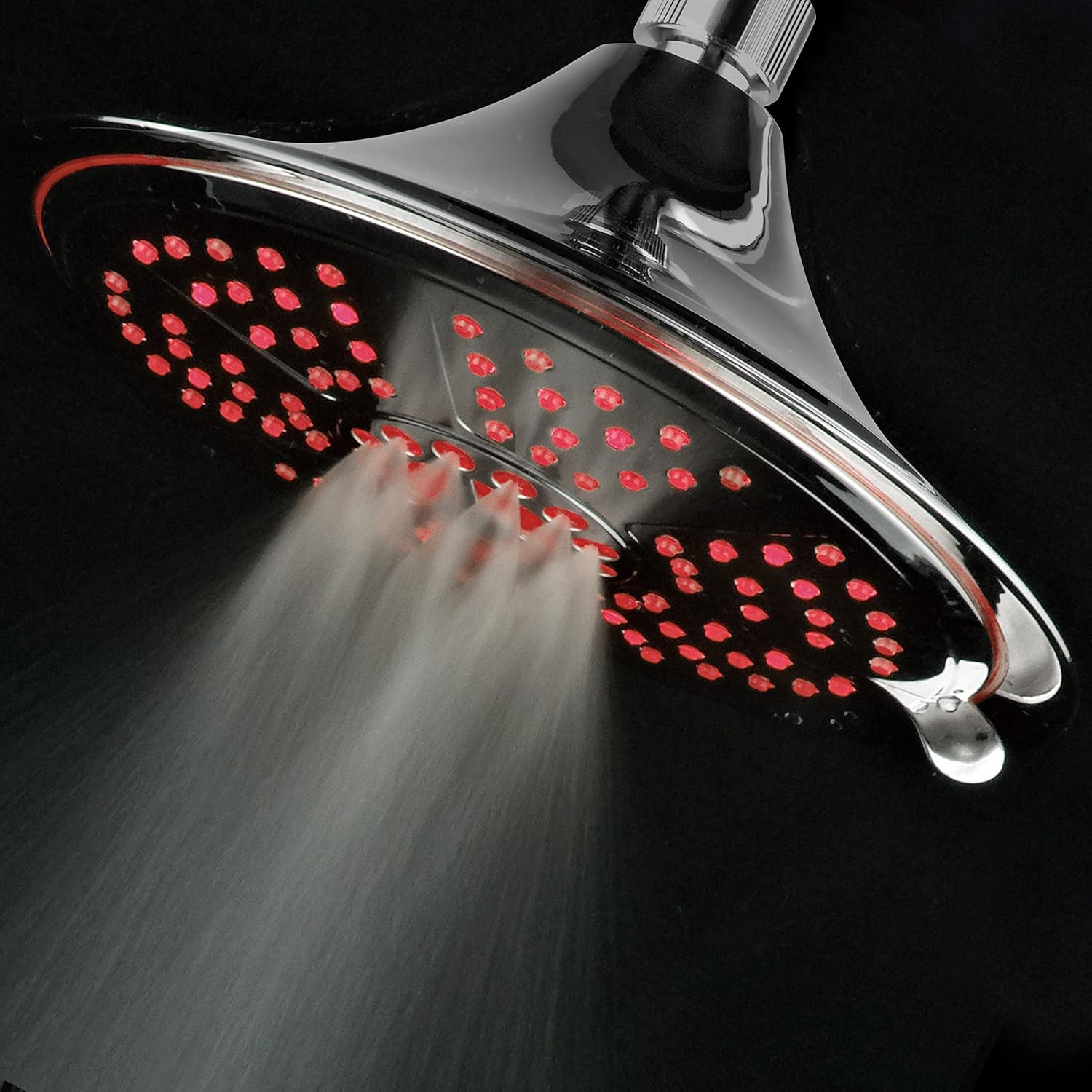 Hotel Spa Ultra-Luxury Extra-large 8 Inch Chrome Face 5-Setting Rainfall LED Shower-Head by Top Brand Manufacturer. Color of LED lights changes automatically according to water temperature
