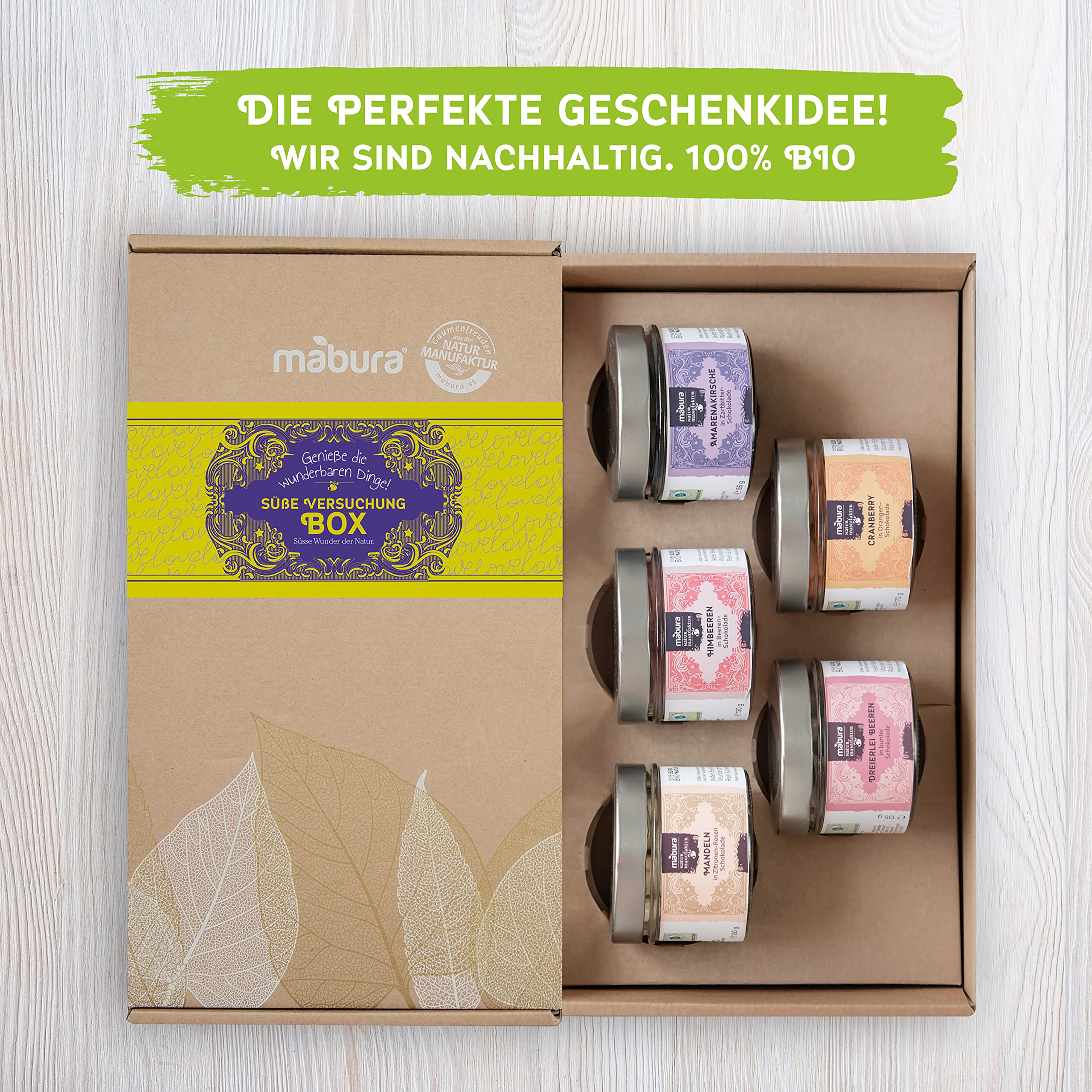 Sueße Versuchung Geschenkset - Bio Feinkost Schokolade mit Nüssen & Früchten | Schoko Süßigkeiten als Geschenk für Männer & Frauen - Edle Schokoladen Geschenkbox