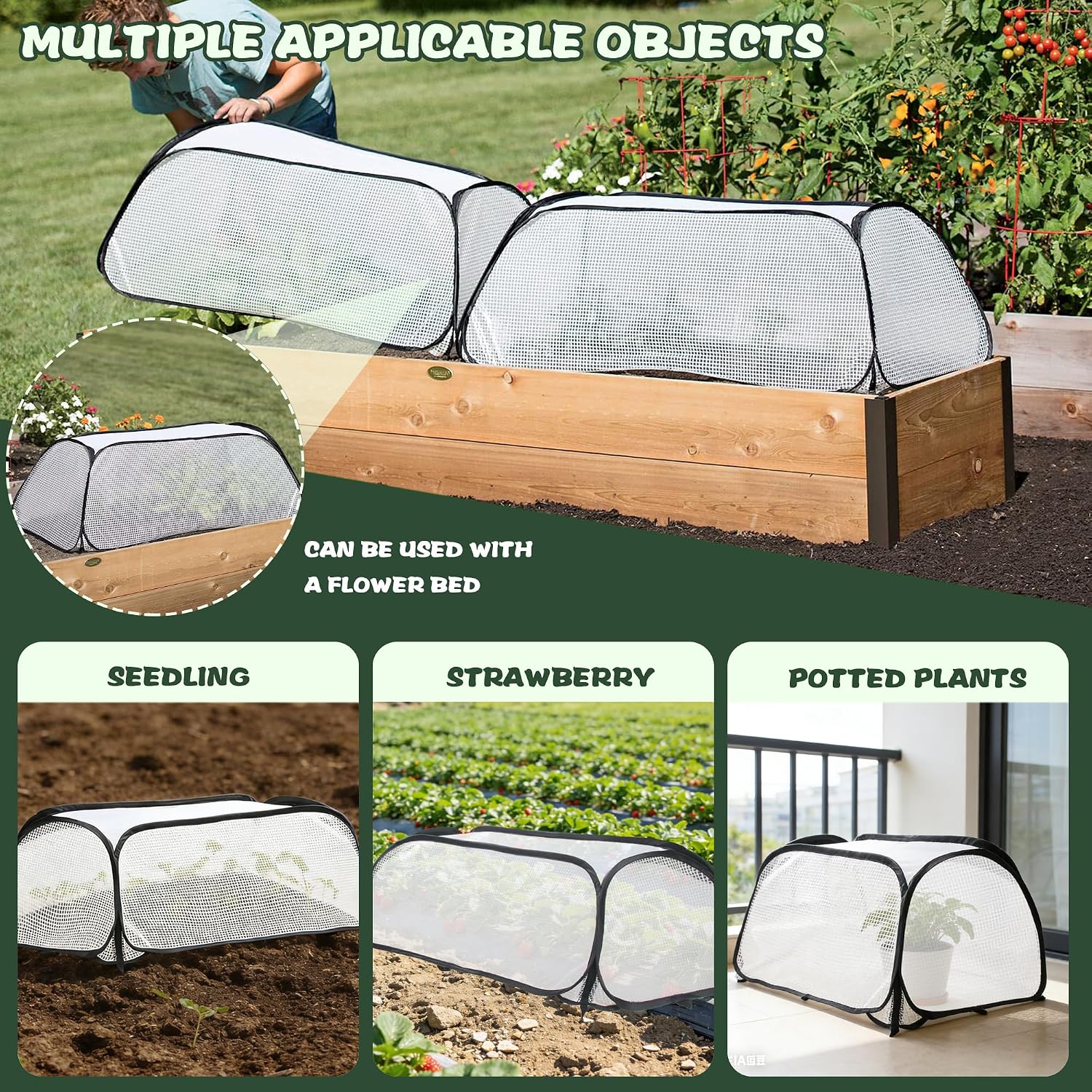 2 Pack Raised Bed Garden Covers, 45"x22"x16" Pop Up Greenhouse Cover with Breathable Mesh & PE Sides, Foldable Plant Protector for Insects, Birds & Animals, Accelerates Seedling Growth for Vegetables