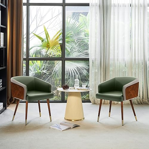 Miniatura 41 de ARTPLAN Uphoolsted - Silla de comedor moderna de mediados de siglo, piel sintética con nogal, silla con brazo acentuado, silla de estar con pies de