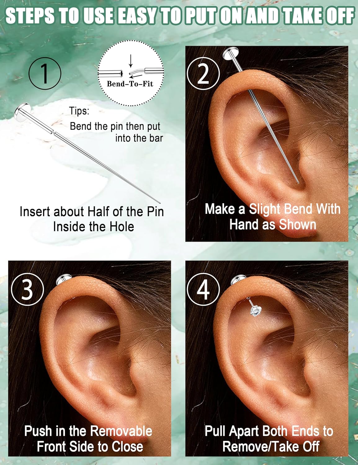 ORAZIO 14K Gold Plated Push in Stud Earrings, 316L Surgical Steel Flat Back Earrings Threadless Tragus Helix Cartilage Conch Nose Piercing Jewelry Hypoallergenic Ear Piercing for Women 20G 18G 16G - Image 4