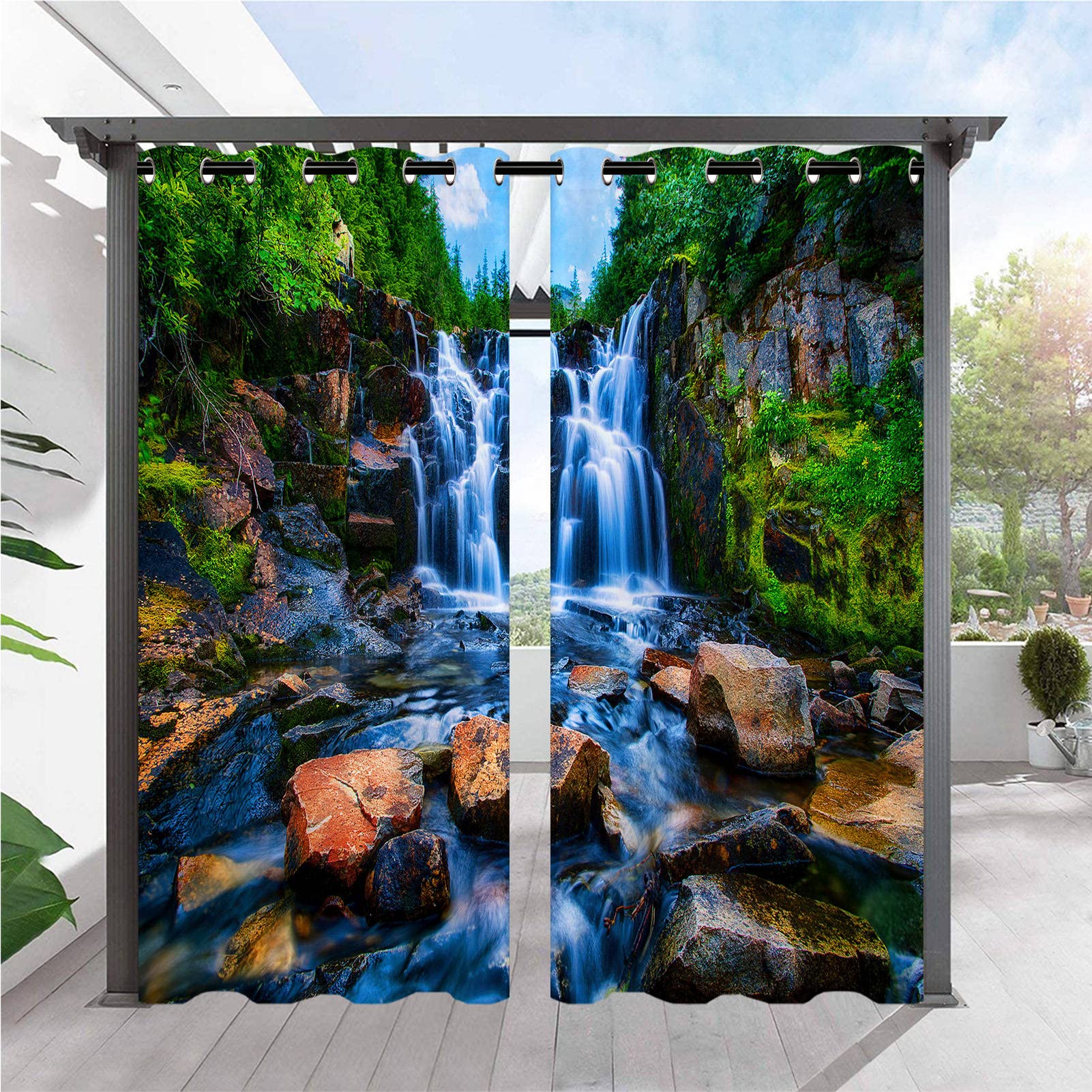ANHOPE Patio Outdoor Curtains Waterproof Eyelet Top 52 x 108 Inch 2 Panels — image 1
