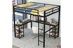 Space-Saving Full Loft Bed with Desk and Shelves