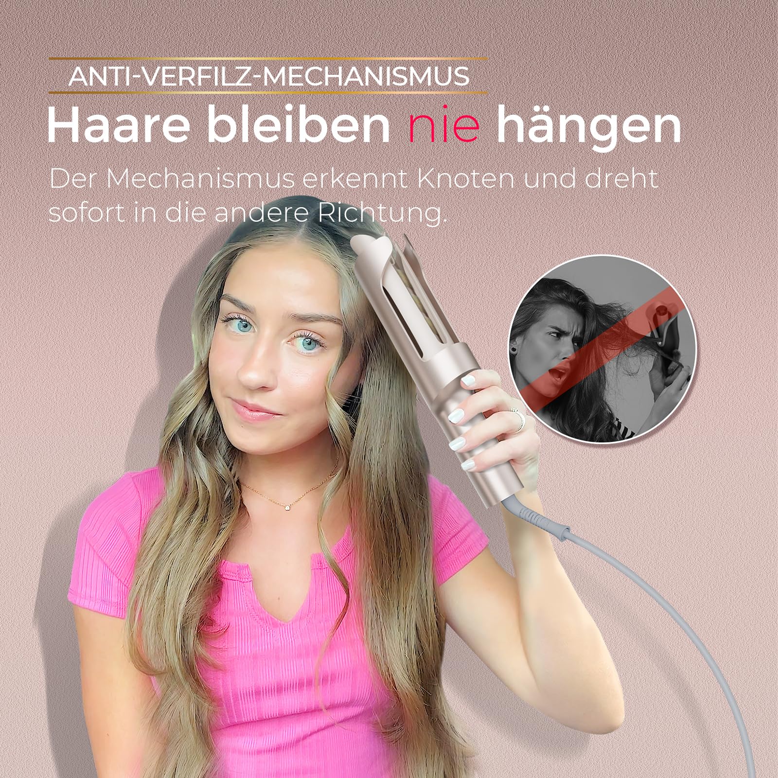 Lockenstab Automatisch - Lockenstab Große Locken 25mm Beach Waves Lockenwickler für Lange Haare TYMO Curlpro Plus Anti-Verbrennungs Hair Curler Automatischer Lockenstäbe Schnelle Erhitzung, Gold