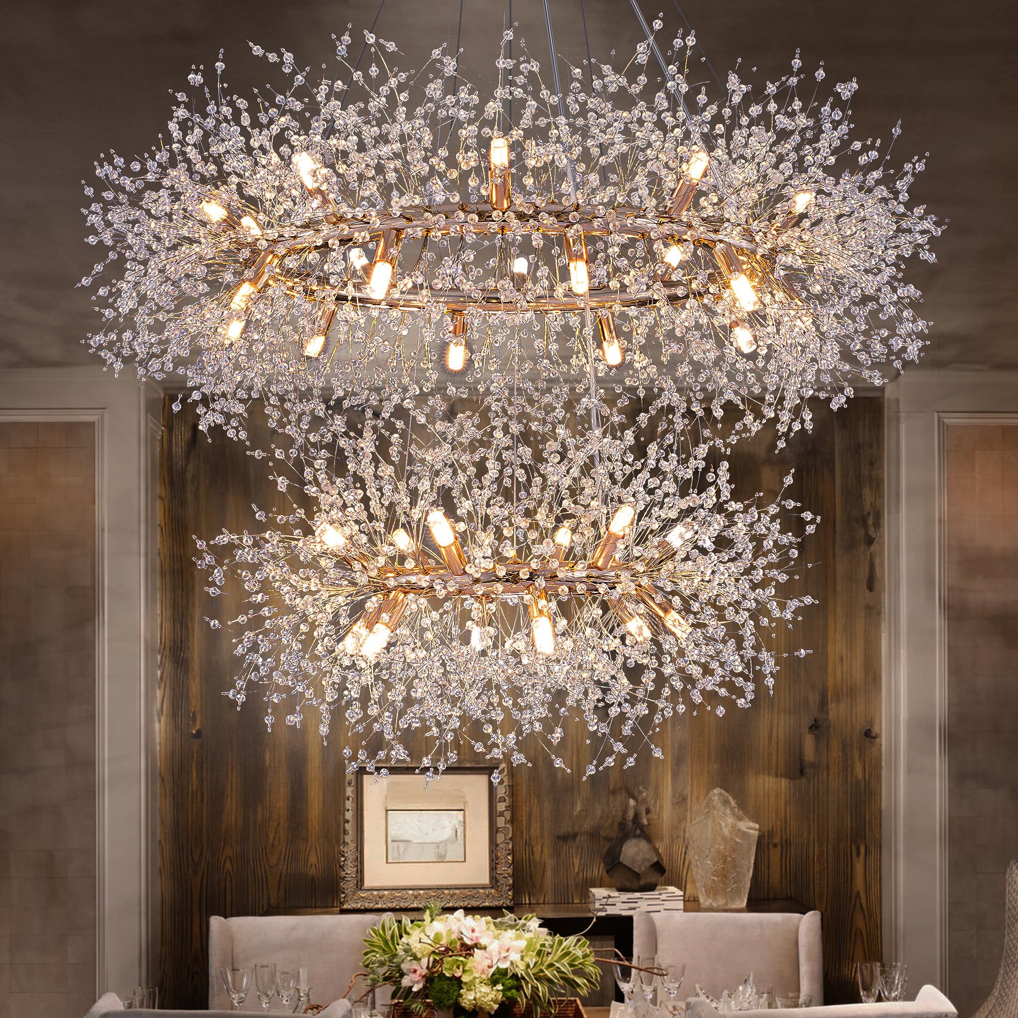 Photo 1 of ***incomplete***
Wellmet Firework Chandelier 2 Tier 38 inch, Modern Crystal Chandelier Gold Dandelion Light Fixture, Mid Century Round Ceiling Lighting for Dining Room, Foyer, Living Room, Bedroom, Hallway, Entryway
