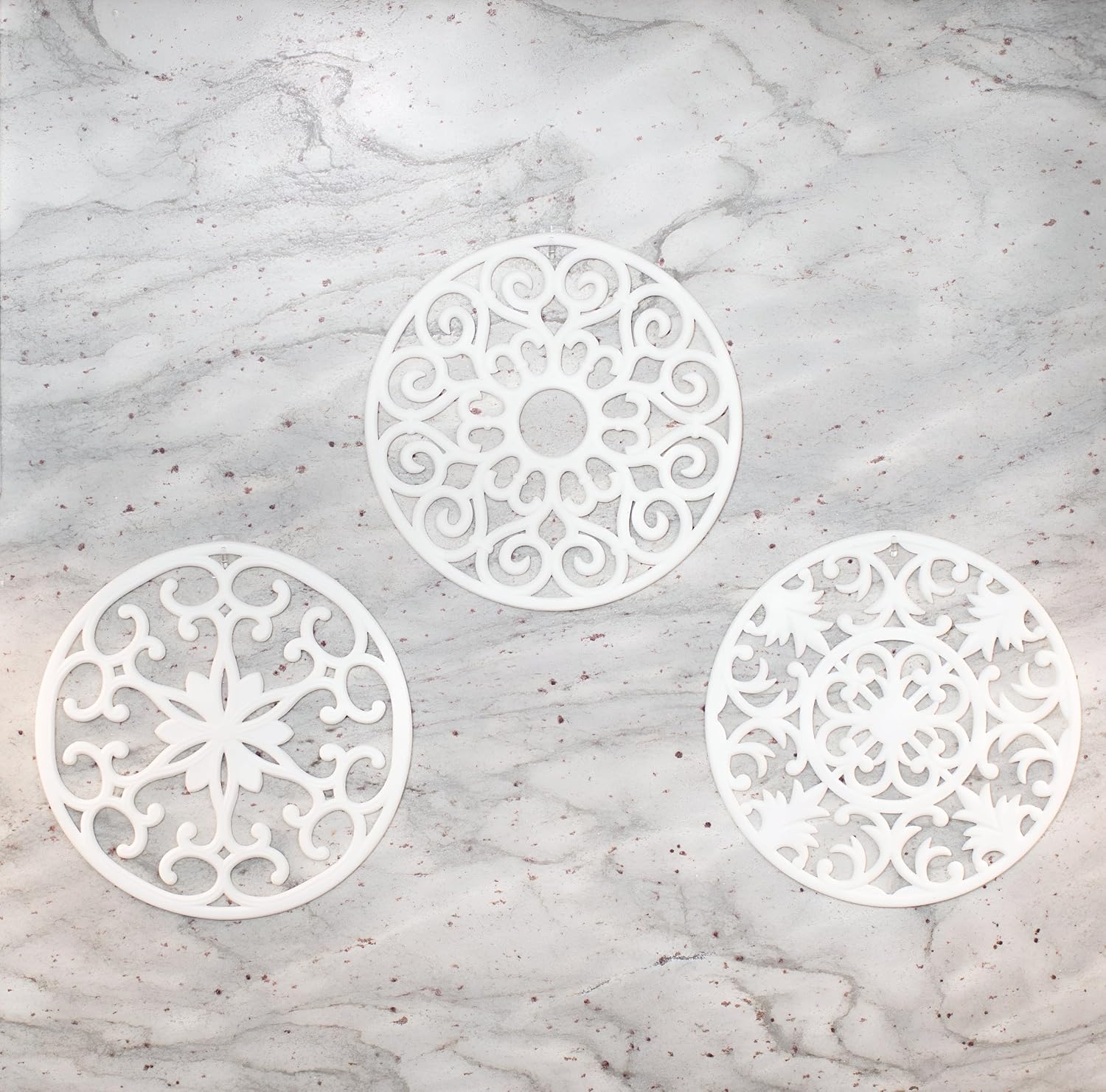 GASARÉ, Extra Large, Thick, 10" Silicone Trivets for Hot Dishes, Pots, and Pans, Hot Pads for Countertops, Flexible, Dishwasher Safe, 10 x ¼ Inches, Set of 3, White