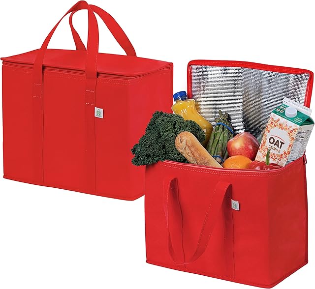Insulated Reusable Grocery Bag by VENO, Durable, Heavy Duty, Extra Large Size, Stands Upright, Collapsible, Sturdy Zipper, Made by Recycled Material, Eco-Friendly