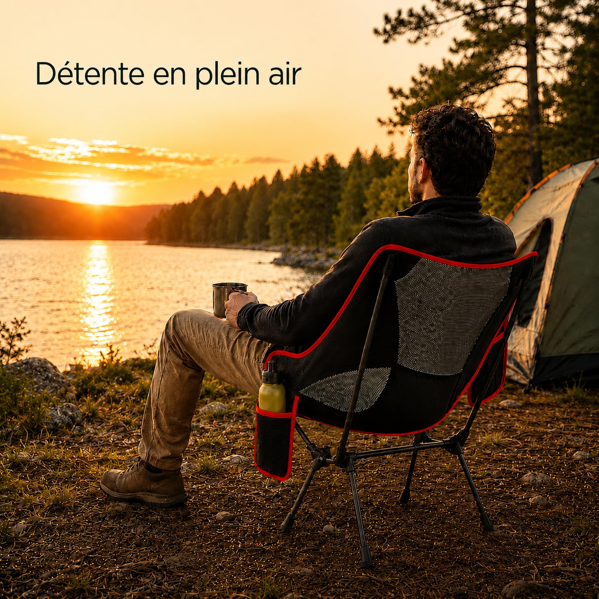 Fauteuil de Camping Léger et Pliable avec Poche Latérale et Sac de Transport – Chaise Pliante Extérieure Confortable en Tissu Oxford, Jusqu’à 120 kg, pour Randonnée, Pêche, Plage, Festival