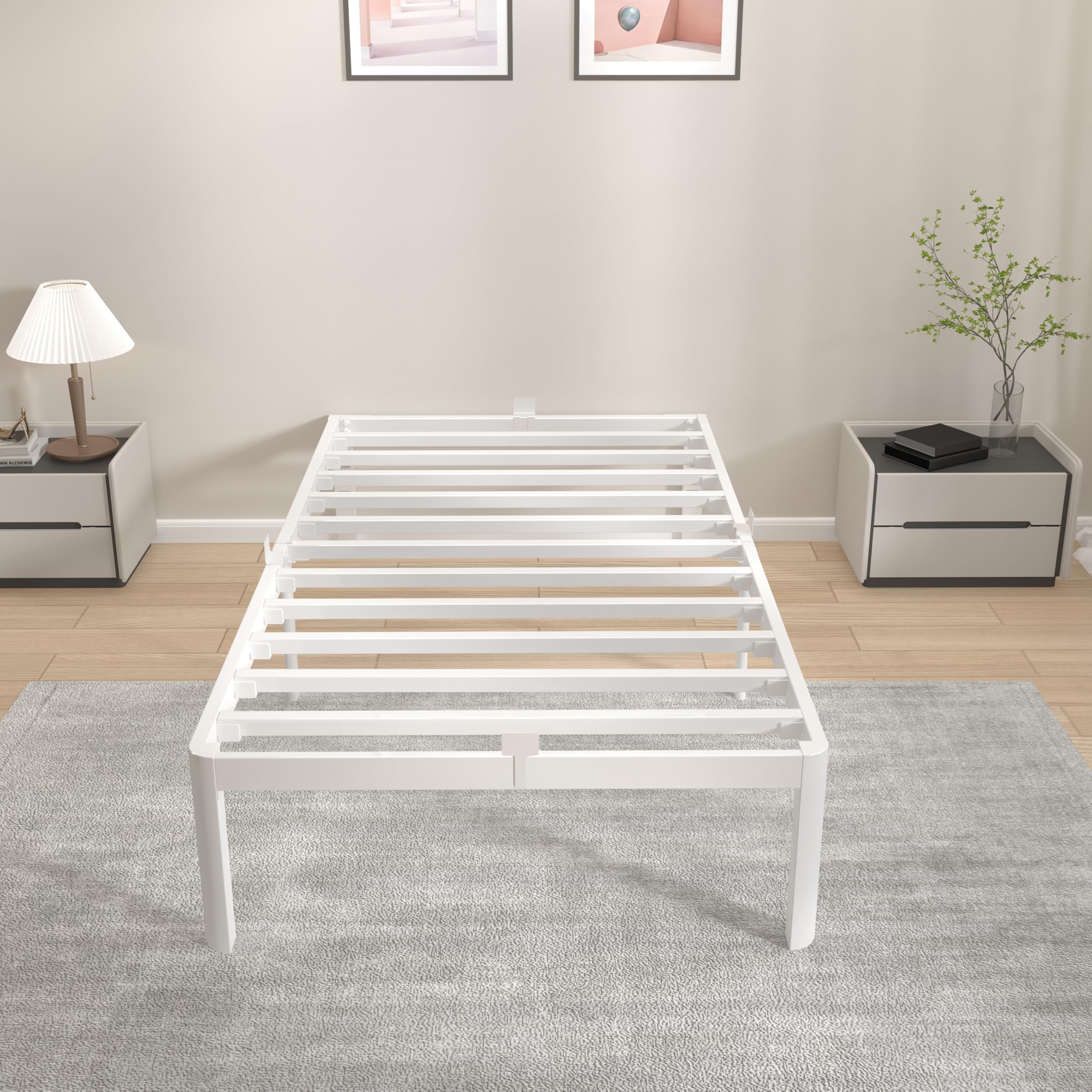 KVLKBV Single Bed Frame 90 x 190 cm,White Bed Frame with Metal Anti-slip Gasket and Large Storage Space Under Bed - Suitable for Bedroom, Guest Room and Children Room (35.5 cm H)
