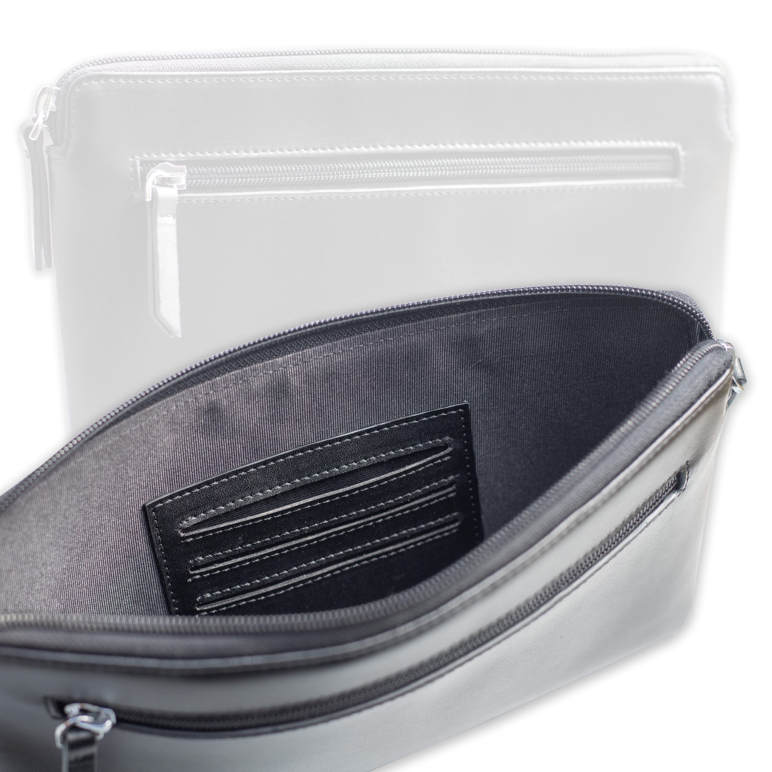 effektivo Banktasche Echt-Leder schwarz Dokumententasche Geldtasche mit 2 Reißverschlussfächern