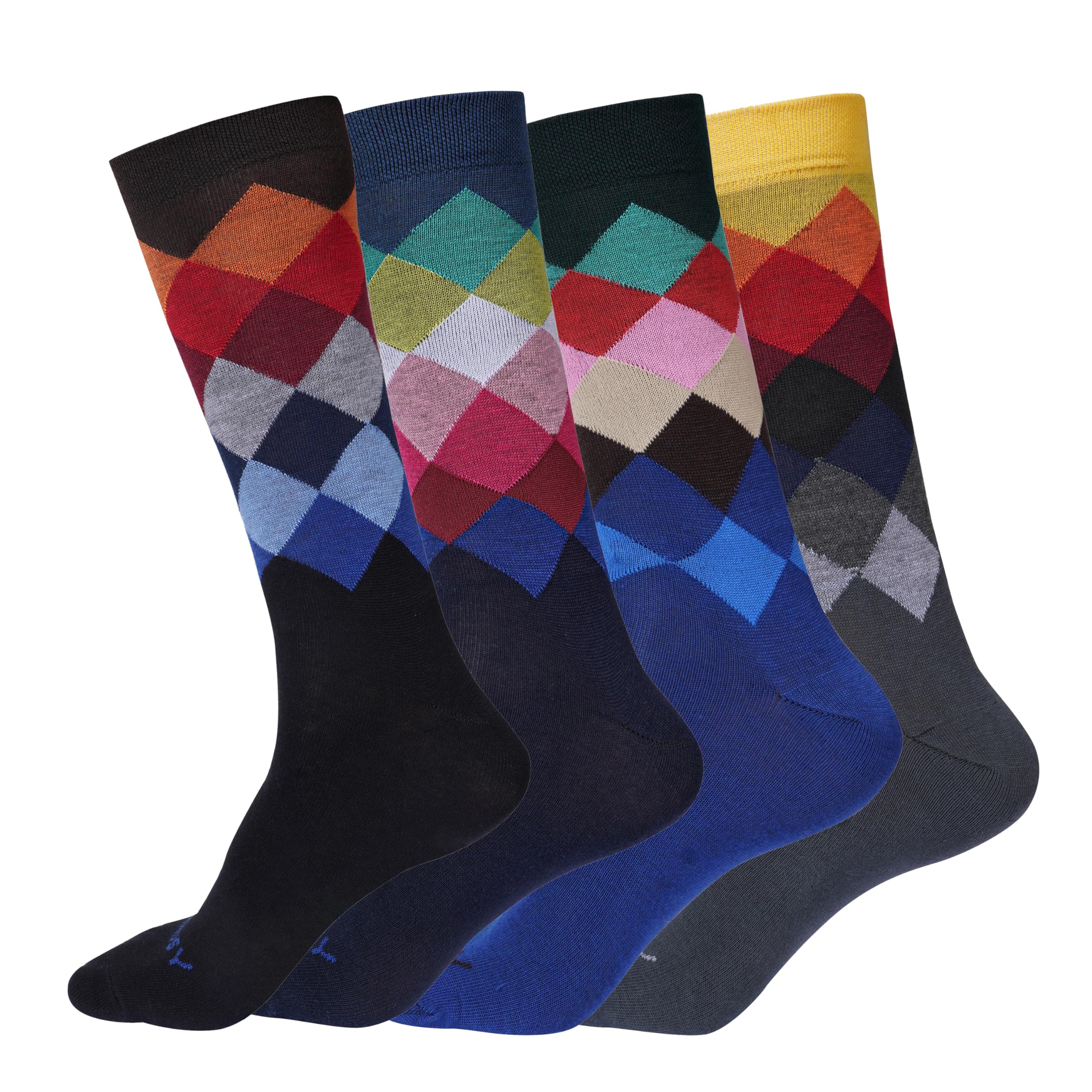 Men’s Argyle Crew Socks – Stylish, Cotton Rich, Formal & Casual – Soft, Breathable, Multicolor Designer Socks for Office, School, Gym & Daily Use – Pack of 4