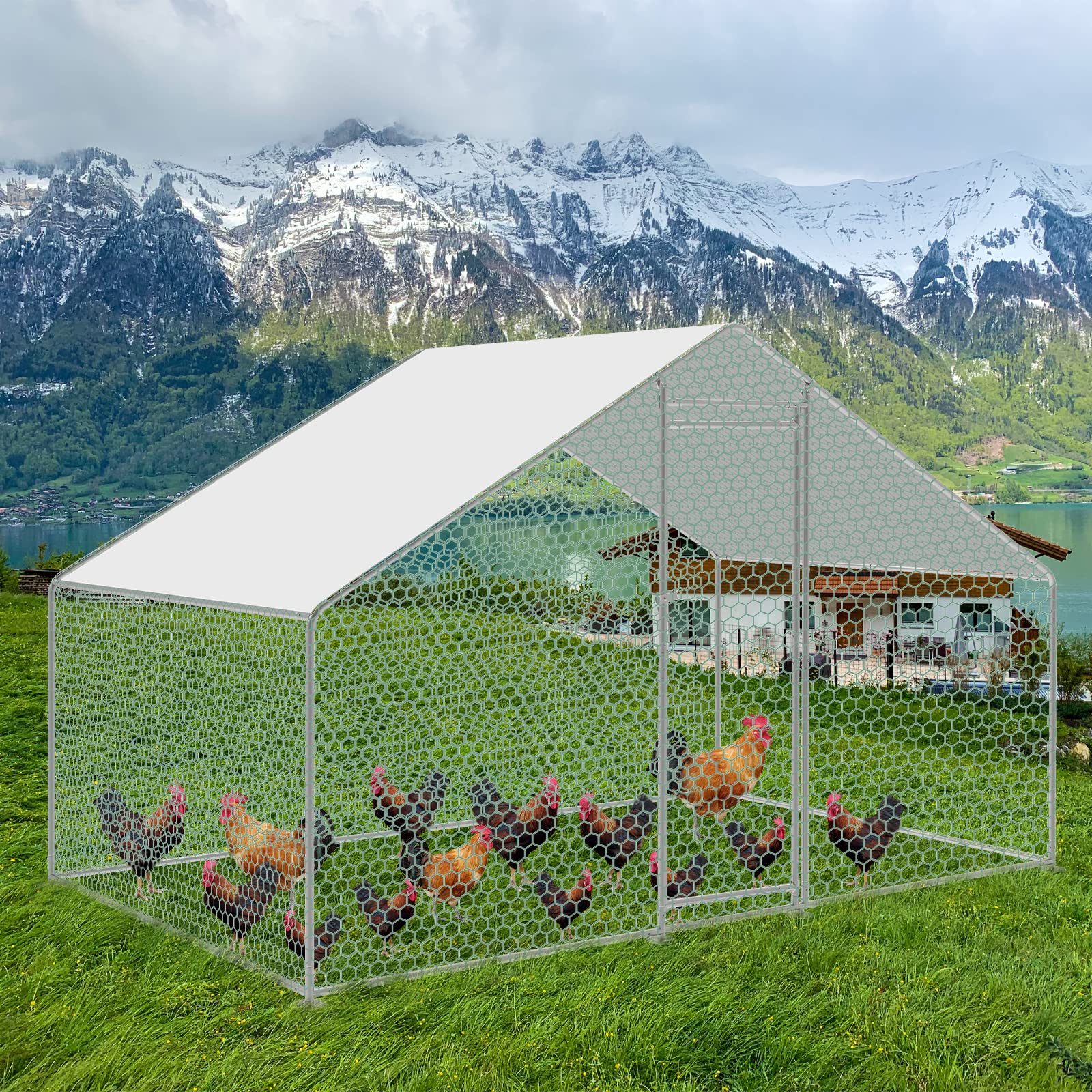 Gimisgu Gallinero con cerradura, XL3 x 2 x 2 m, acero galvanizado, gallinero, techo, gallinero, gallinero con techo y puerta, marco de acero estable