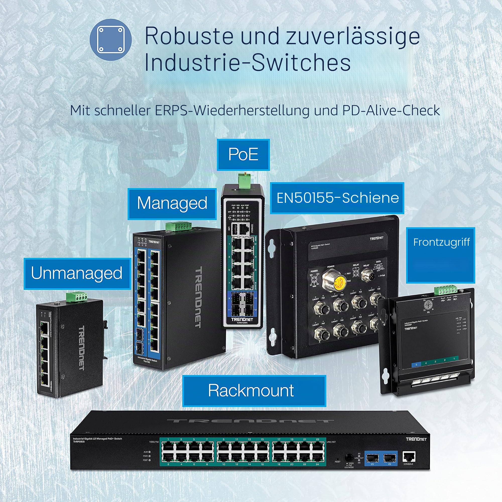 TRENDnet, TI-G50, 5-Port gehärteter industrieller Gigabit-DIN-Rail-Switch, 10 Gbit/s Schaltkapazität, IP30-zertifizierter Netzwerk-Switch (-40 bis 167 °F), Schwarz | 5 x Gigabit-Ethernet-Ports, IP50-bewertet, 10 Gbit/s Schaltkapazität, NDAA-TAA-konform, l
