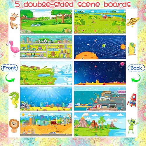 Miniatura 3 de 1860 calcomanías para niños, 54 hojas, lindas calcomanías para niños con 5 tableros de escena de bricolaje, paquete de calcomanías de animales