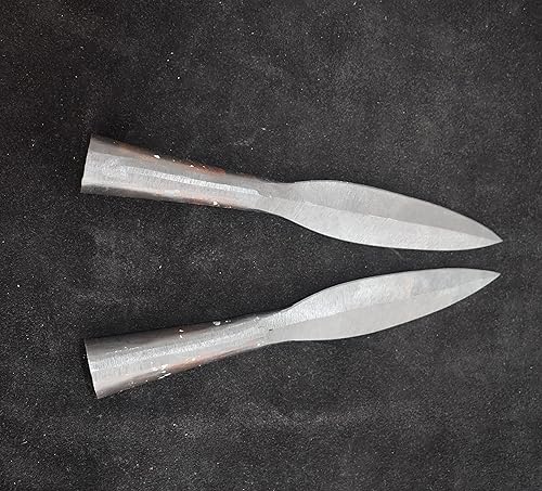 Miniatura 2 de Cabeza de lanza de acero de alto carbono forjada a mano (juego de 2) (longitud de la hoja 4.25 pulgadas, longitud total 8 pulgadas)