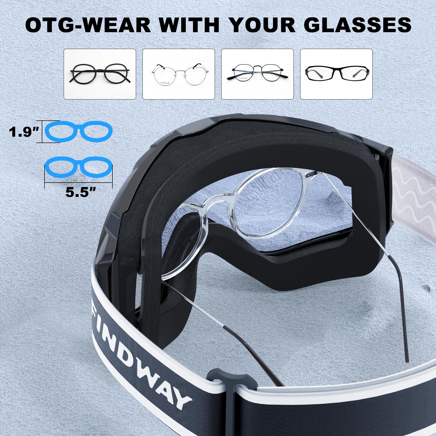 Findway Maschera da Sci, Occhiali da Sci per Uomo Donna Teenager OTG Maschere Sci,Anti Nebbia 100% Anti-UV Maschera Sci,Adatto a Snowboard,Motocross e Altri Sport Invernali