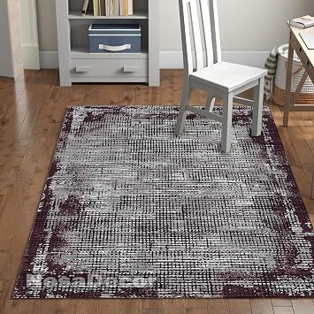 Modern Desenli Antrasit Y kanabilir Kaymaz Taban Salon Hal s  Yolluk Hal s  Vintage Eskitme Hal  100 x 150 cm