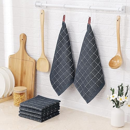 Miniatura 467 de Homaxy Toallas de cocina de rizo 100% algodón (gris oscuro, 13 x 28 pulgadas), diseño a cuadros, suaves y súper absorbentes, paquete de 6