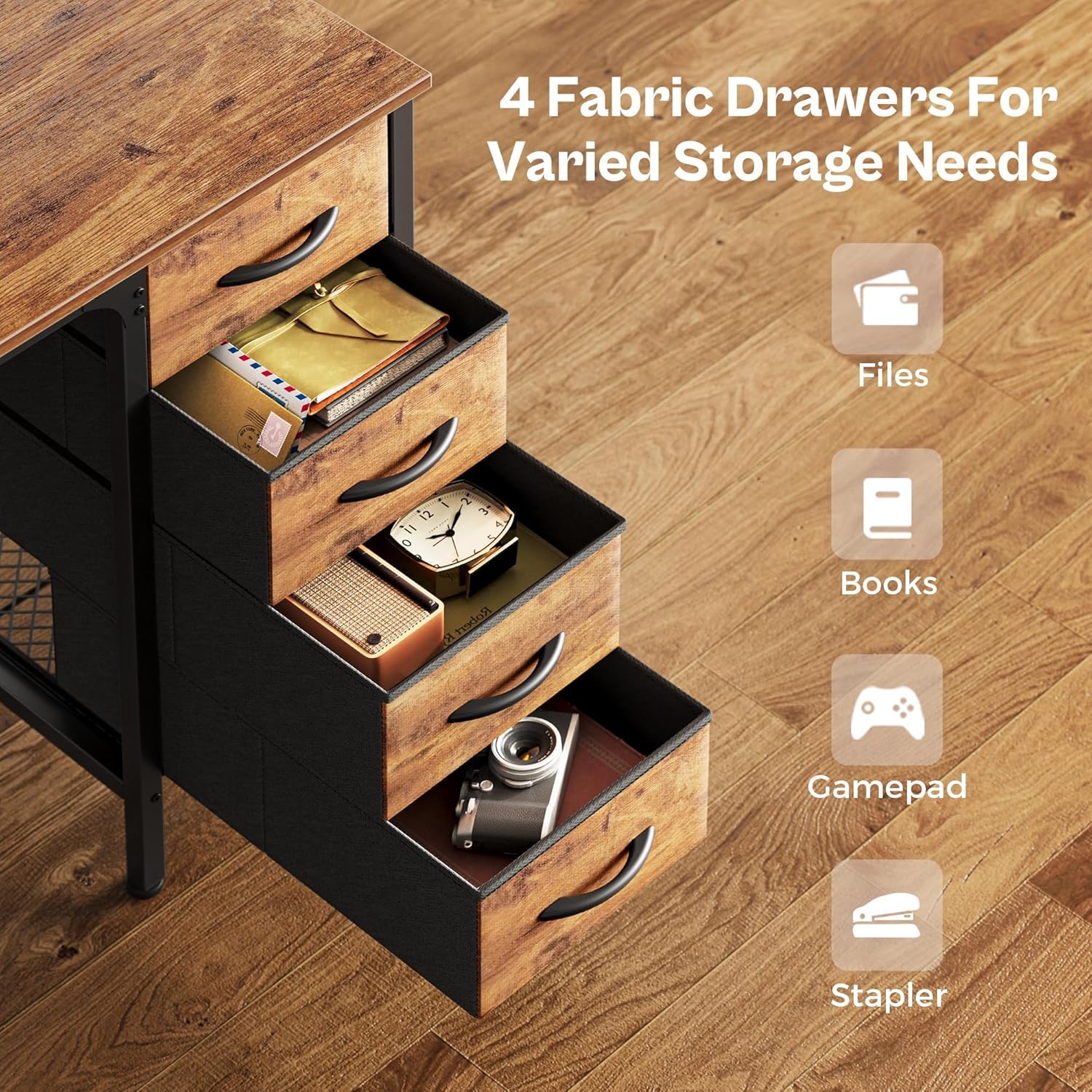 Computer Desk, Office Desk with Drawers&Mesh Shelf, Gaming Desk with Ample Storag File Drawer Organization, Ideal Home Office Desk for Home Study or Work 120CM Rustic Brown