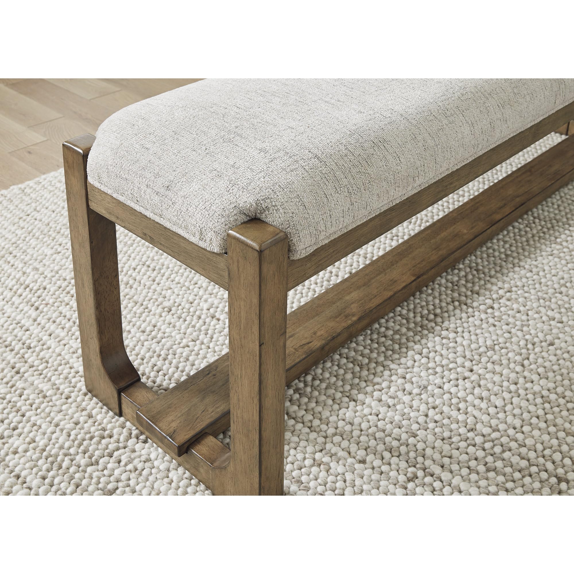 Signature Design by Ashley Cabalynn Farmhouse Upholstered Dining Bench, Foam Cushion, Hardwood Solids, 63.5" W x 16.5" D x 19.75" H, Beige & Light Brown | Hardwood solids and MDF substrates, Comfortable modern farmhouse seating, Versatile 63-inch profile,