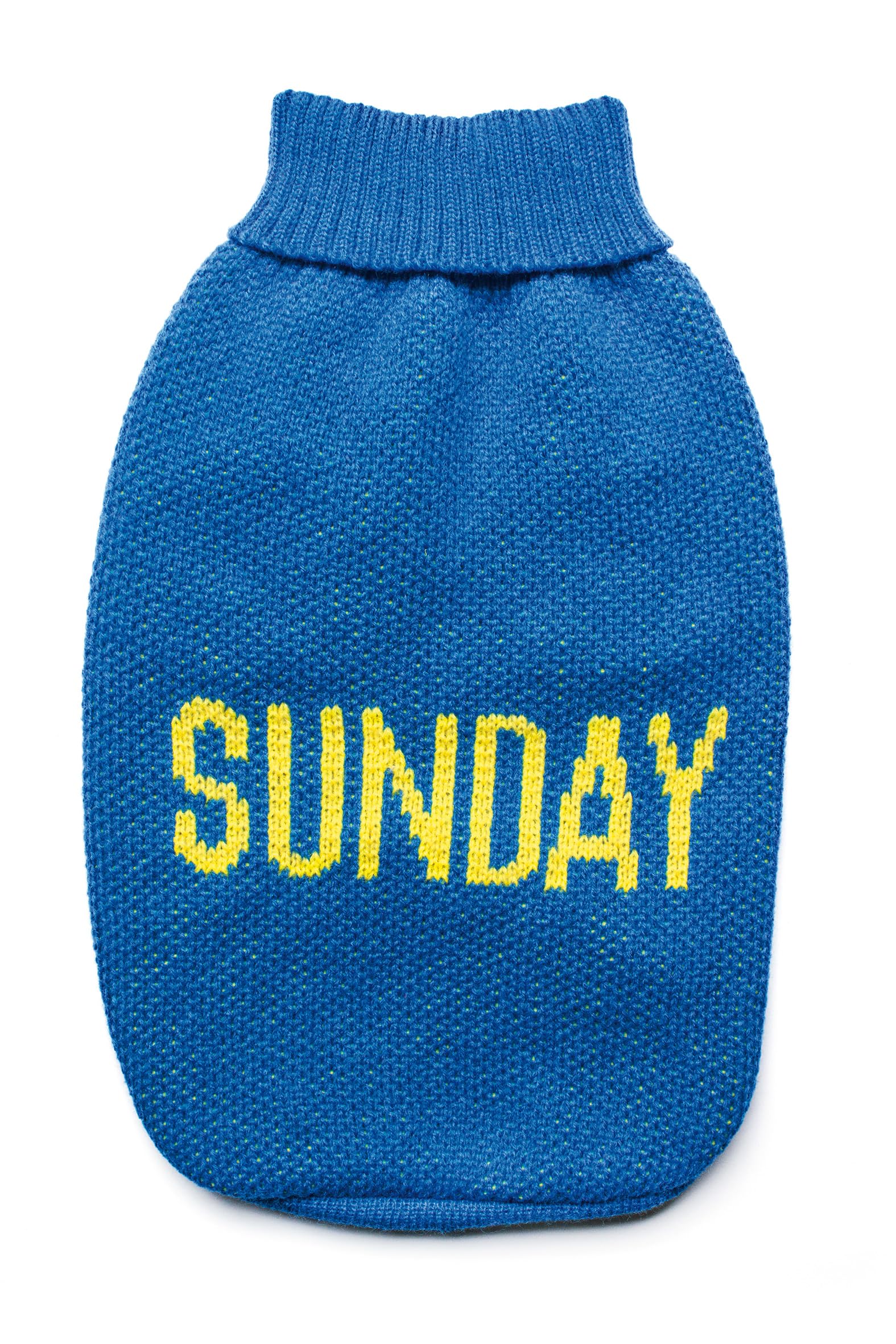 Record - Dog Sweater Everyday Soft High Neck Sweater with Elasticated Waistband, Embroidered 'Sunday' | Blue, M - Back Length 40cm