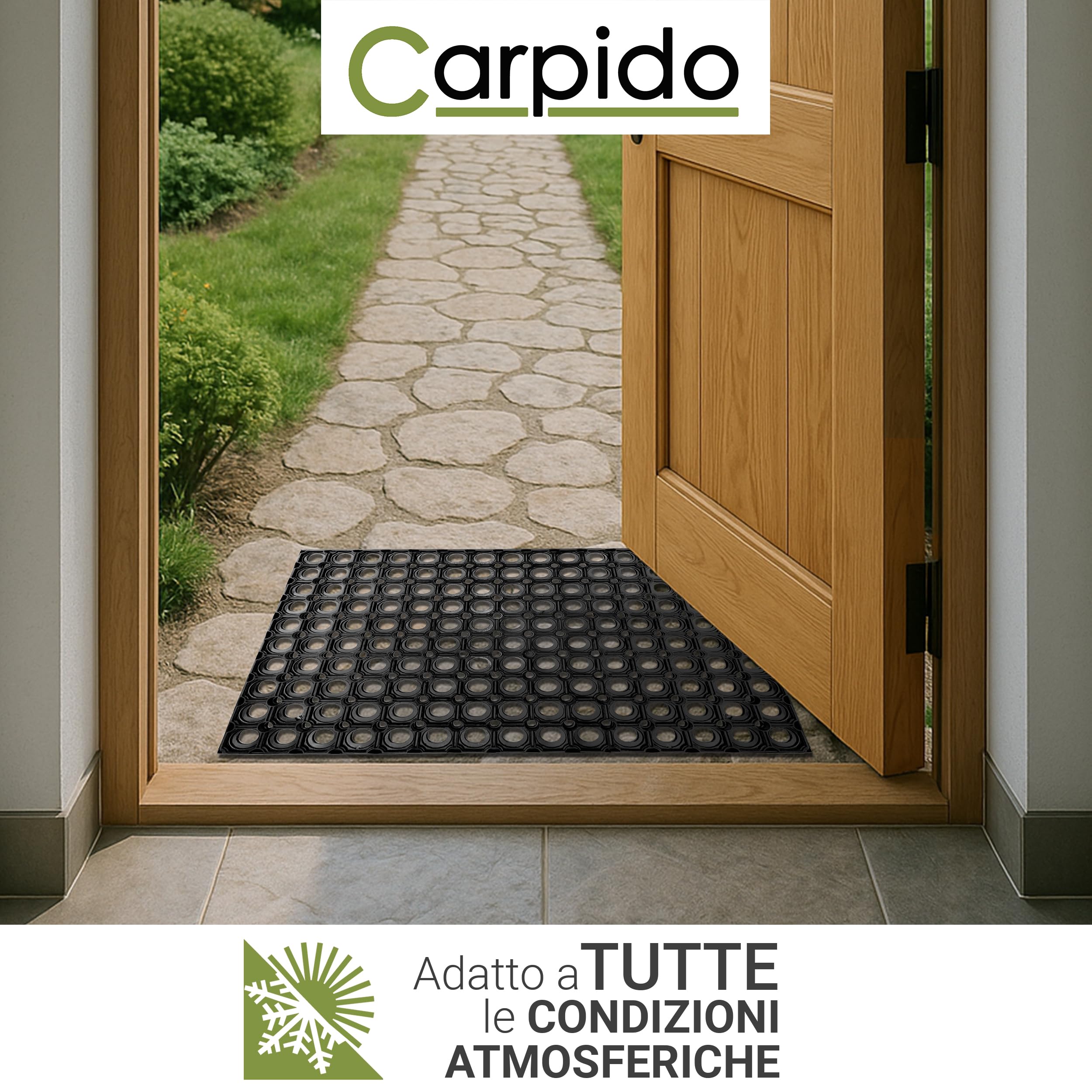 Carpido Zerbino Nero in Gomma - Tappetino Antiscivolo per Porta 40 x 60 cm - Resistente Zerbino Esterno
